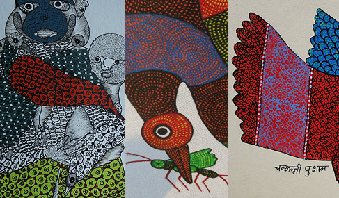 different Gond painting style